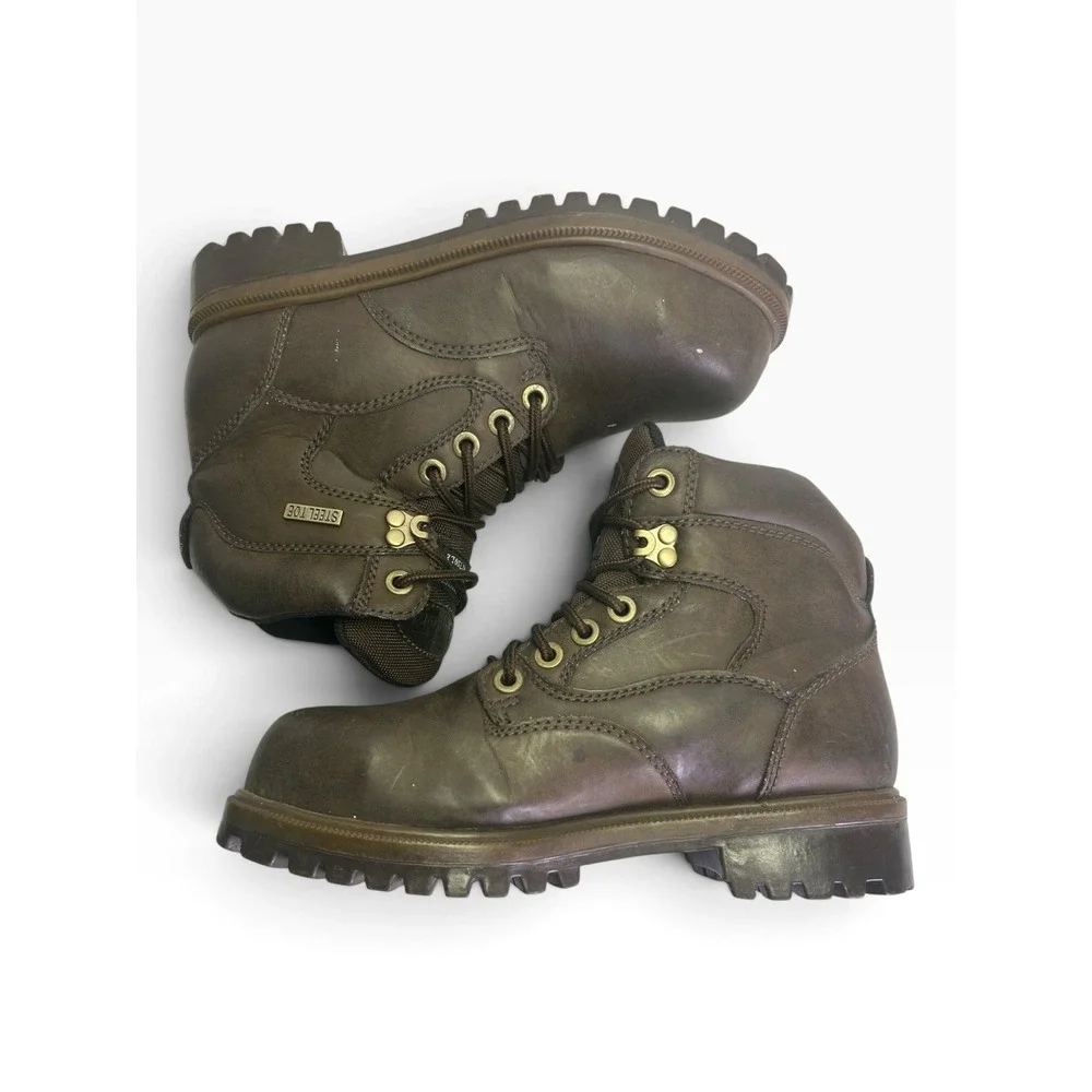 Workforce Men's 7.5 Brown Leather Steel Toe Industrial Work Boots Oil Resistant
